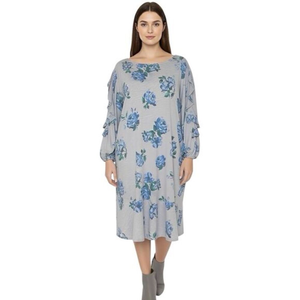 WestPort Womens Plus Sz 3X Dress Jersey Flutter Sleeves Floral Minimalist Spring